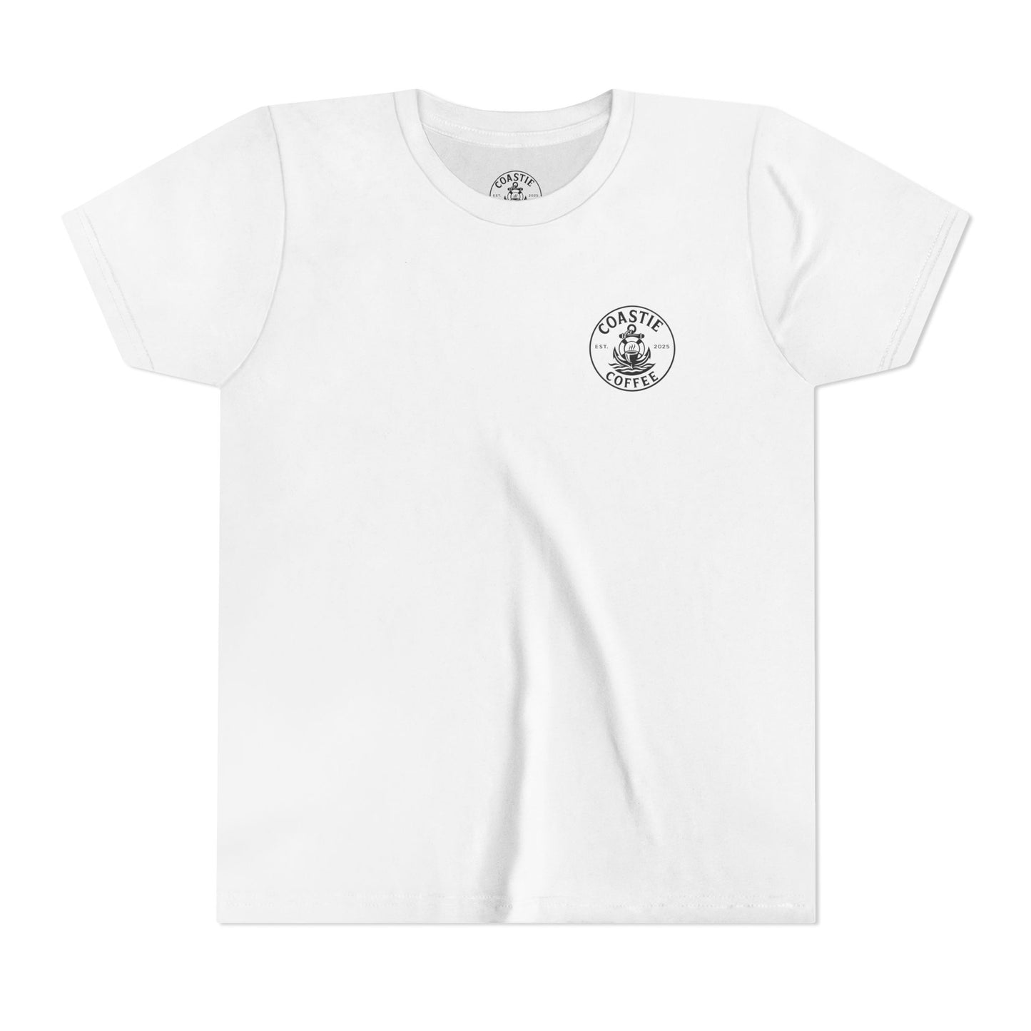 Coastie Coffee Youth Tee. "Brewed for the Mission, Ready for the Storm"