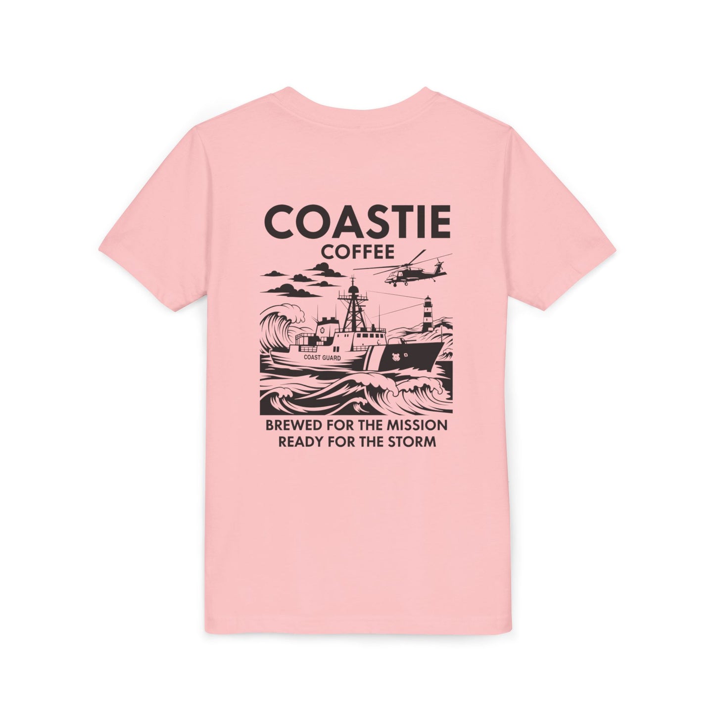 Coastie Coffee Youth Tee. "Brewed for the Mission, Ready for the Storm"
