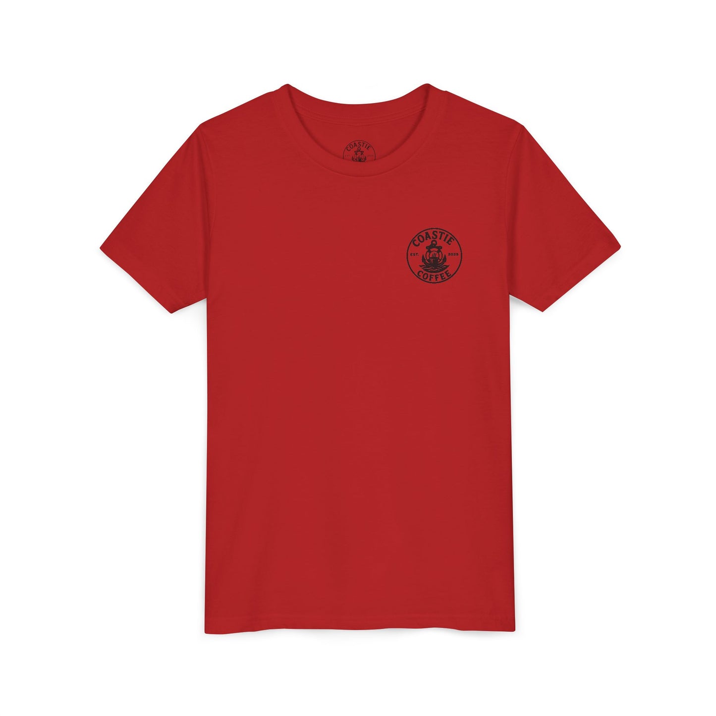 Coastie Coffee Youth Tee. "Brewed for the Mission, Ready for the Storm"
