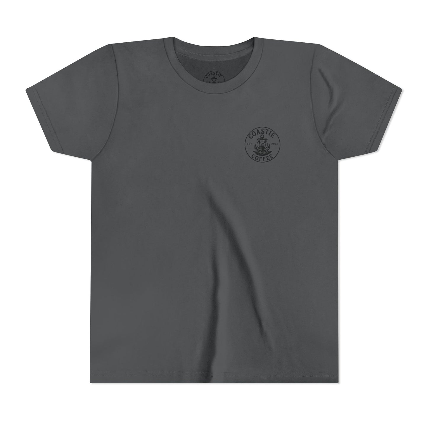Coastie Coffee Youth Tee. "Brewed for the Mission, Ready for the Storm"