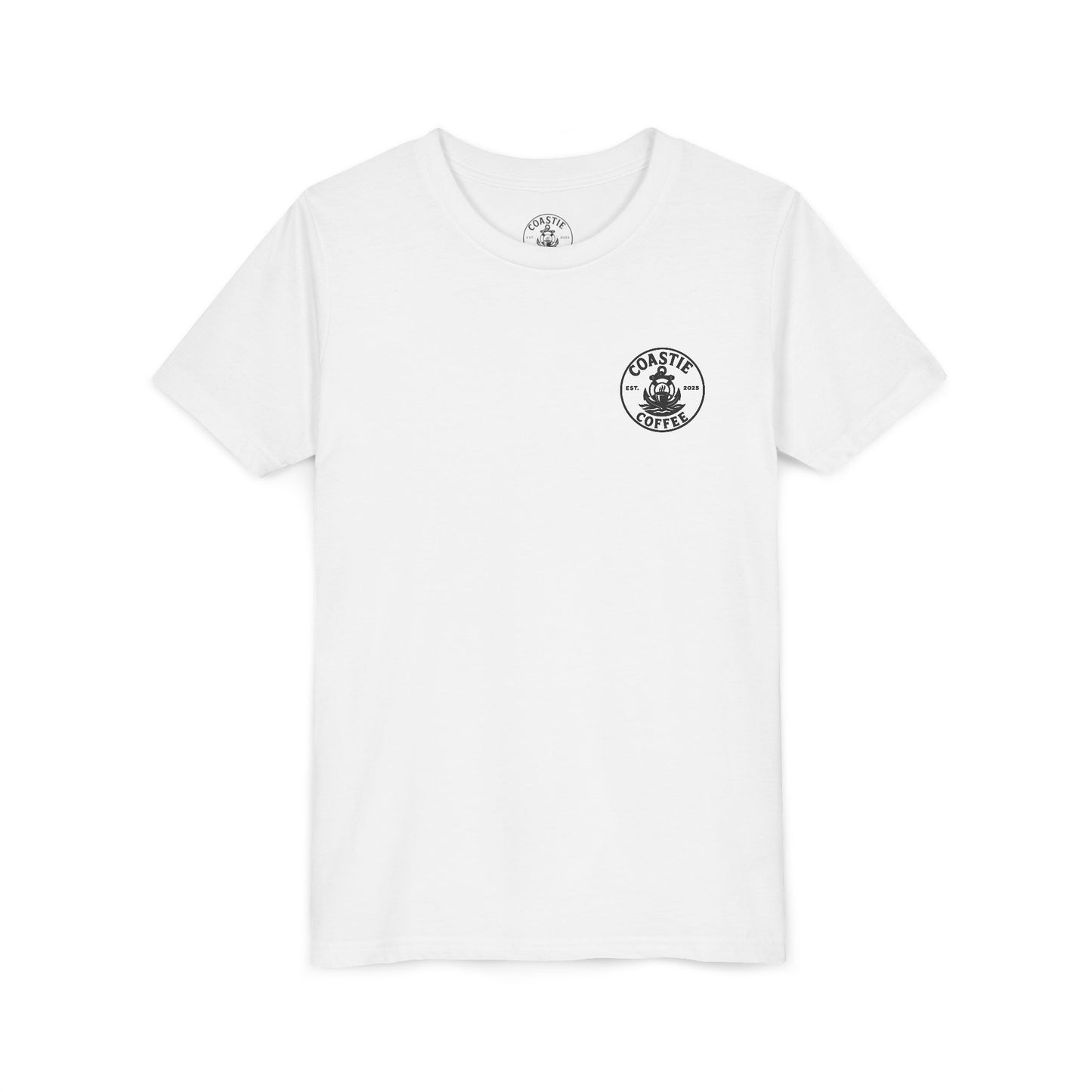 Coastie Coffee Youth Tee. "Brewed for the Mission, Ready for the Storm"