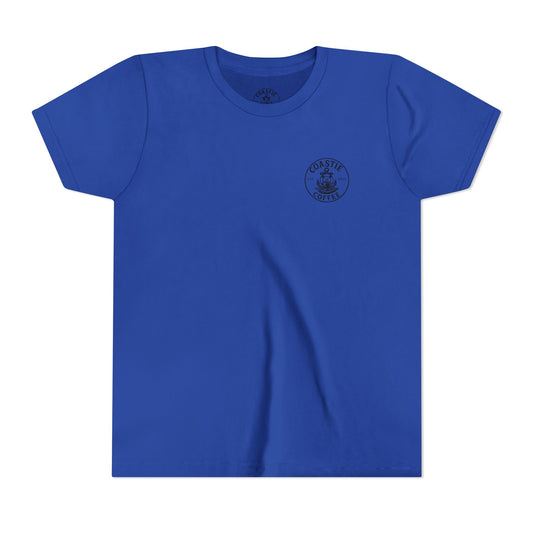 Coastie Coffee Youth Tee. "Brewed for the Mission, Ready for the Storm"